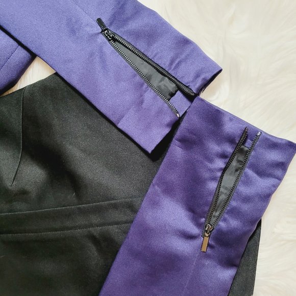 Rachel by Rachel Roy Cropped Black Asymmetrical Jacket Zippered Sateen Purple 2 - Picture 9 of 15
